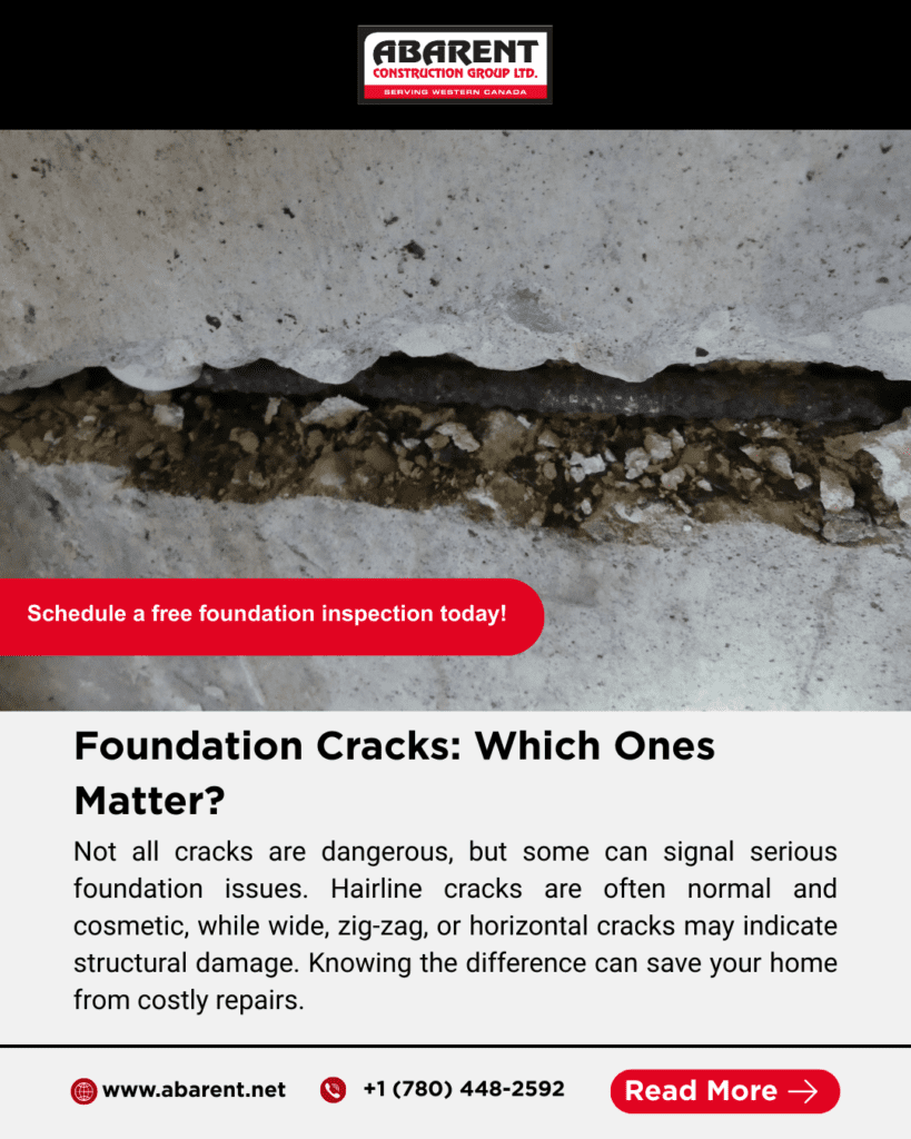 Severe horizontal foundation crack with exposed rebar in Edmonton basement wall