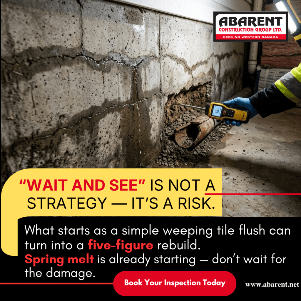 Professional contractor performing spring foundation repair on a Canadian home, preventing cracks and basement damage.