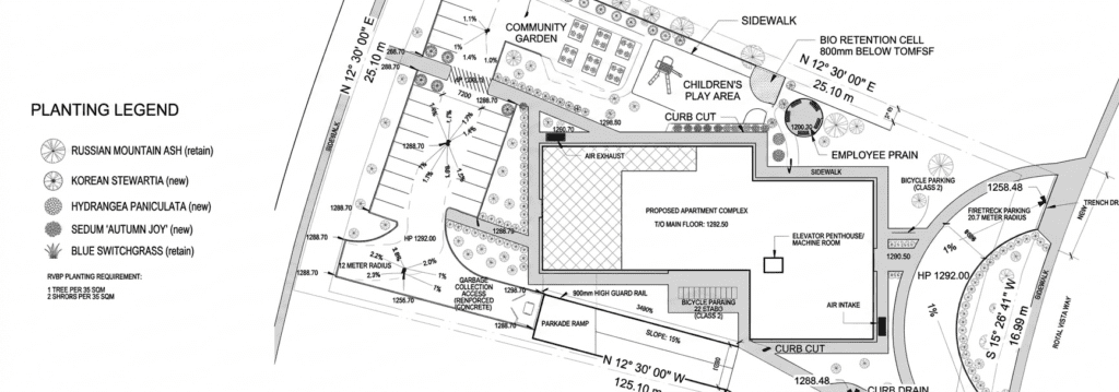 A high-resolution technical architectural site plan for a residential foundation, featuring detailed CAD drafting lines, topographical measurements, structural annotations, and professional engineering layout specifications in a clean black-and-white schematic style.