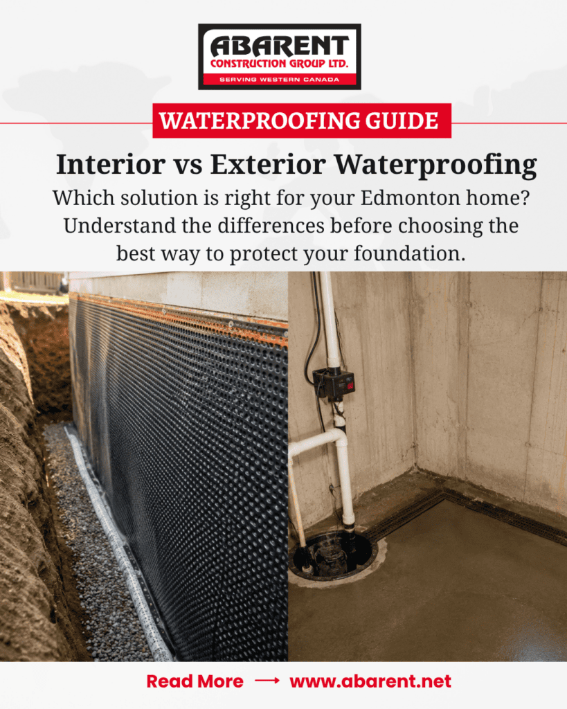 Interior vs Exterior Waterproofing Edmonton comparison for basement protection